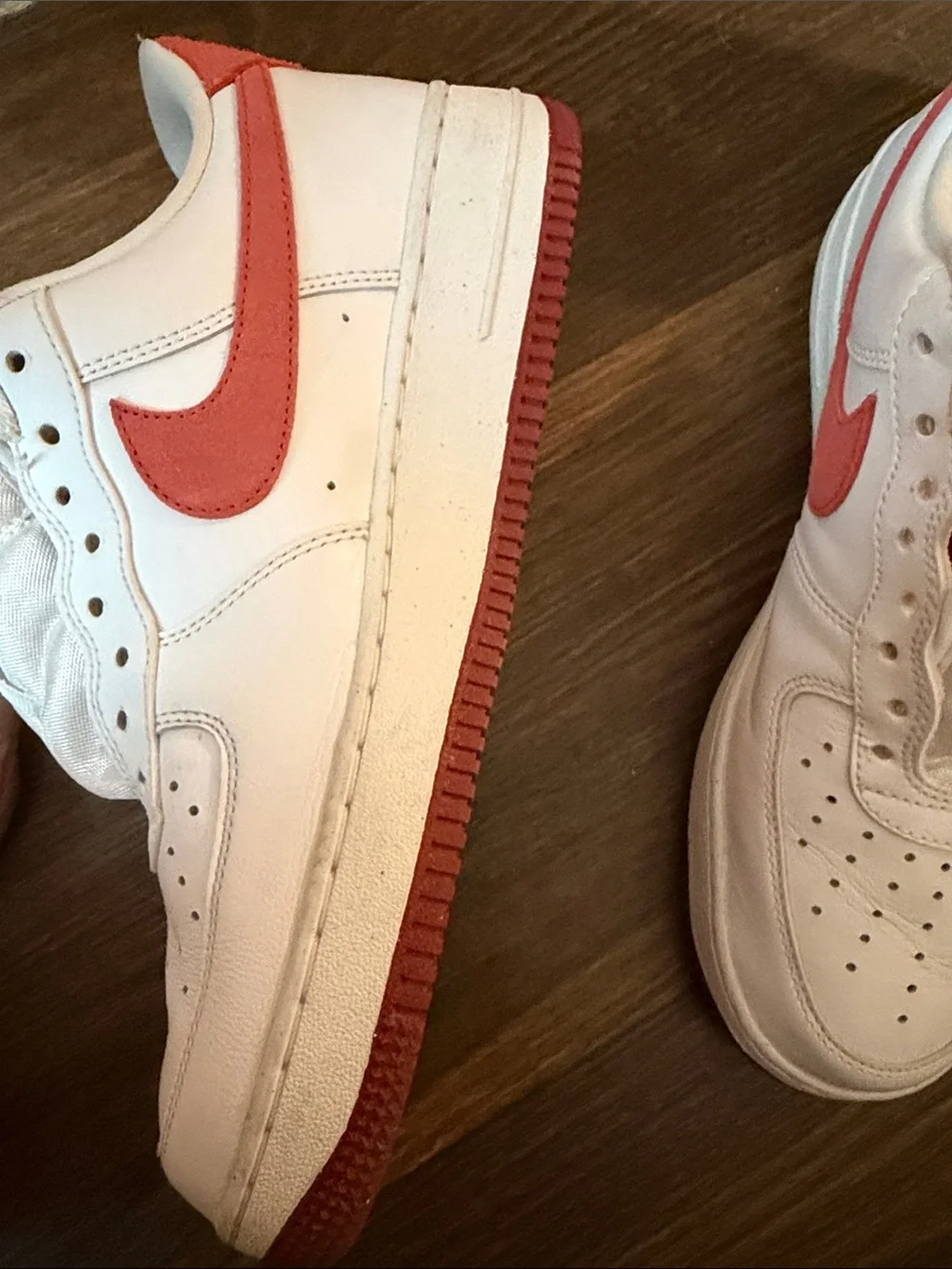 Nike Women’s White and Red Low-Top Air Force one sneakers, red dragon 07 size 10